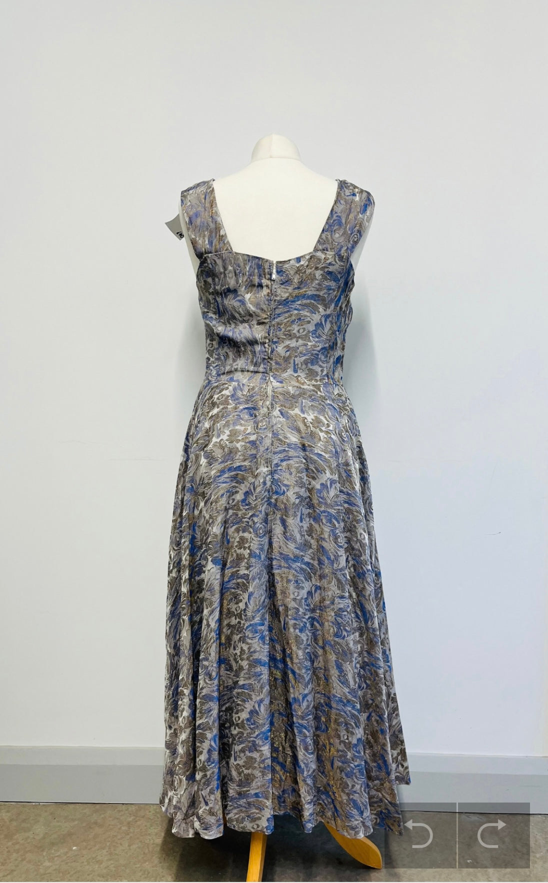 Vintage Dresses | 1950s Handmade Swing Dress in Silvery Blue, Size 12 UK | Frock33