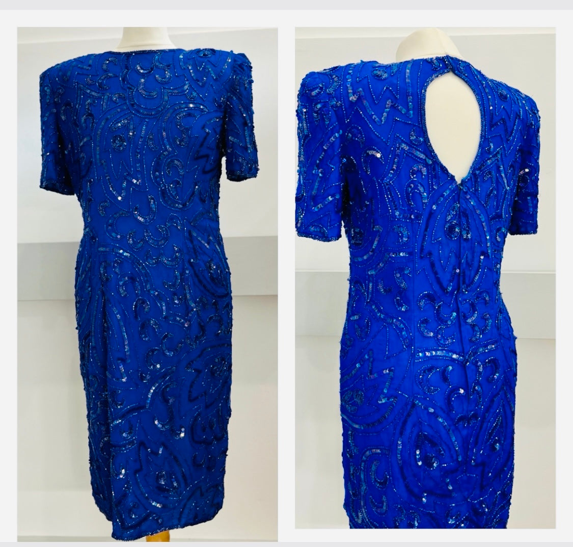 Vintage clothing- Vintage Dress-Blue Embellished 1980s - Frock33