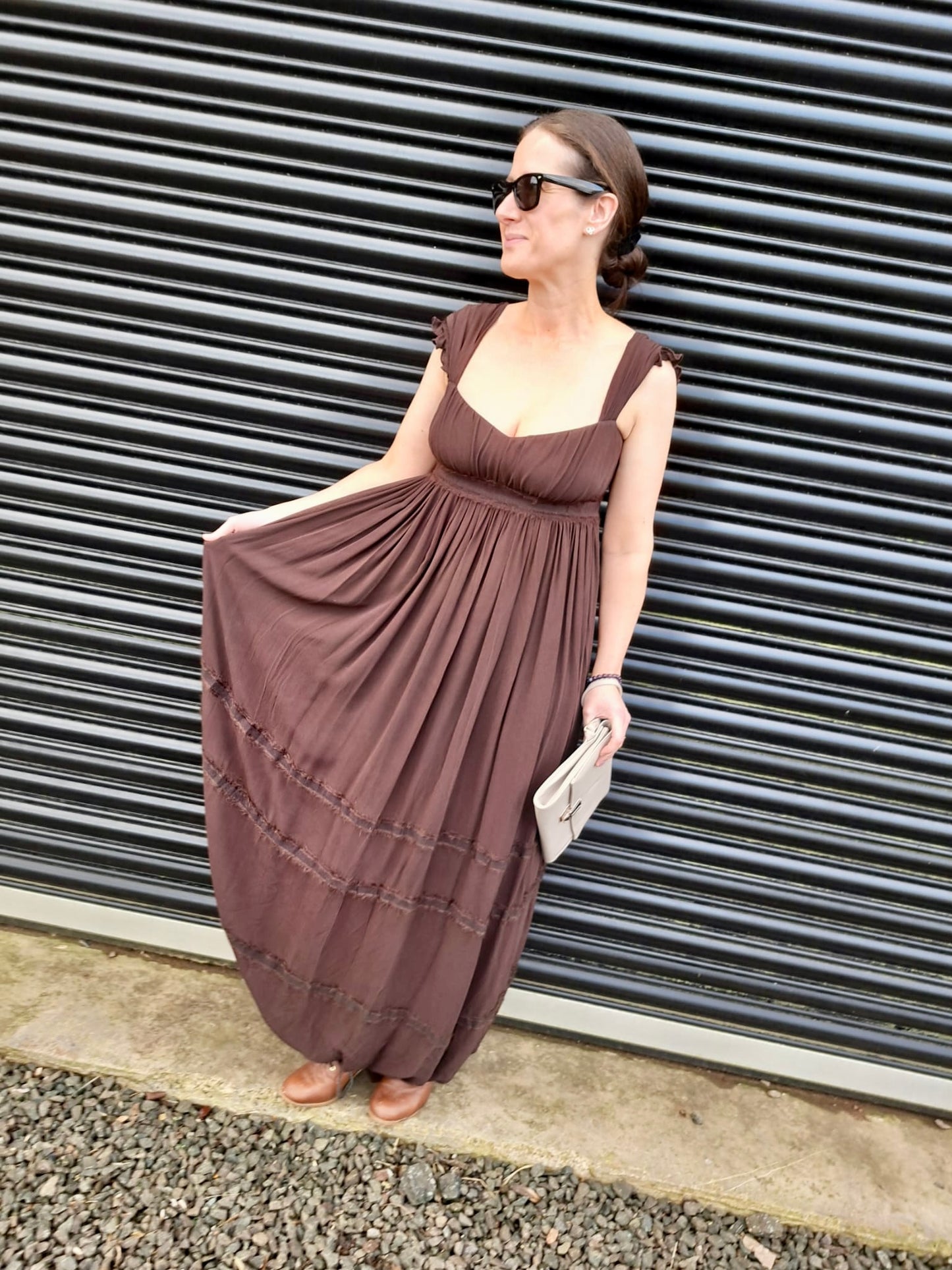 Vintage Dresses- Brown Folk Maxi - size 12- Frock33