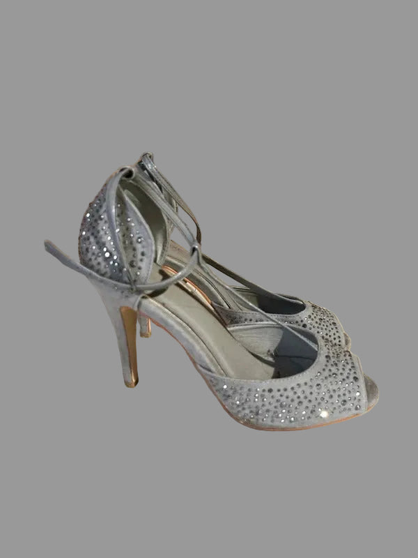 Silver & Grey High Heeled Sandals | By Next | UK Size | Embellishments