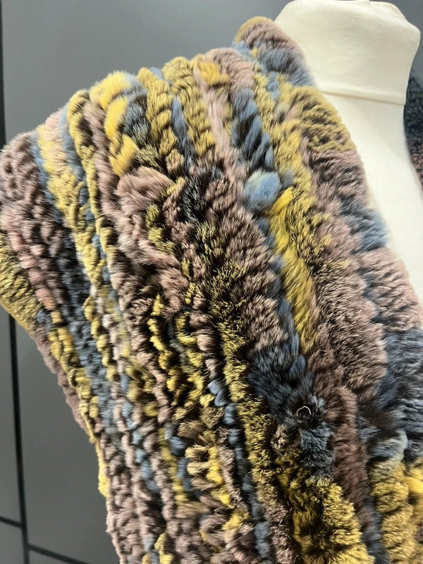 Vintage Rabbit Fur Scarf Wrap Shawl colourful