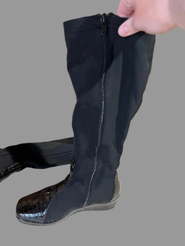 Knee Length Boots | Long Black Wedge | By Heavenly Feet | UK Size 5
