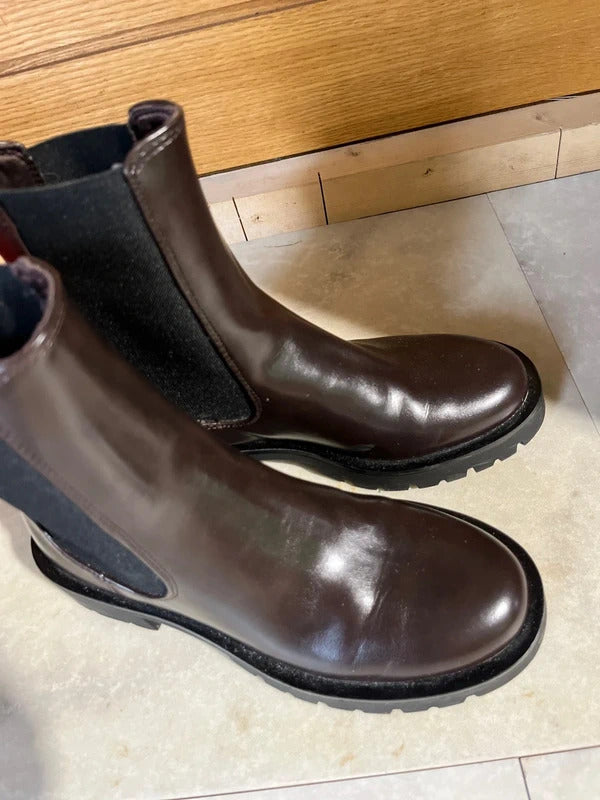 Preloved Boots | Chunky Chelsea Ankle Boot | Dark Brown | Size 5 | H& M