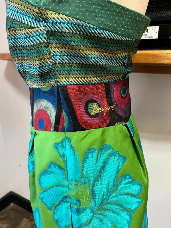 Vintage Dress | Y2K | Desigual Bandeau Style | Vibrant Greens | UK Size 8