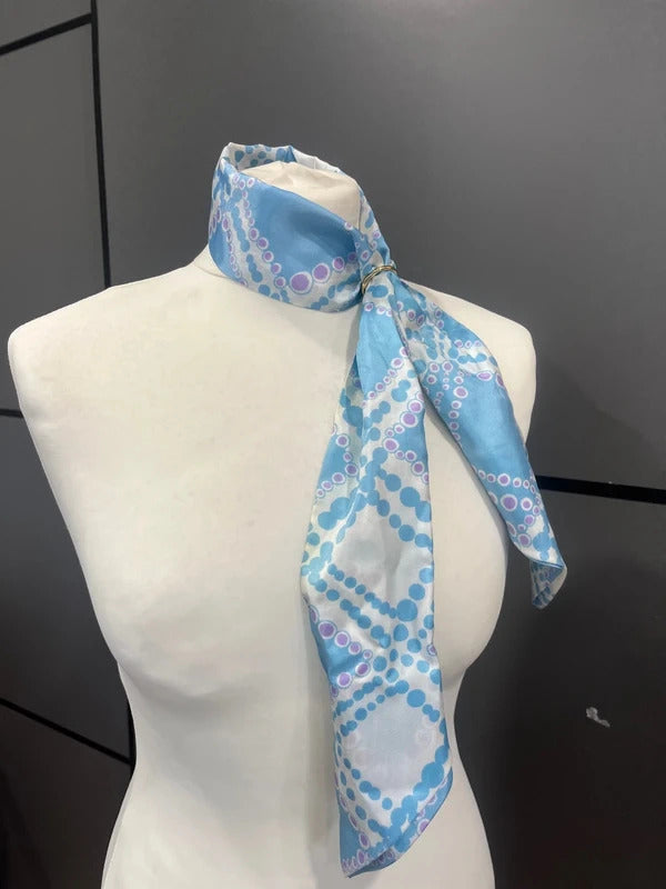 Vintage neck scarf head band blue Liliac white