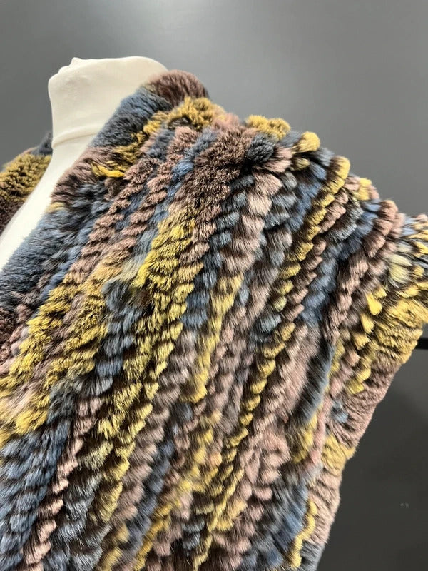 Vintage Rabbit Fur Scarf Wrap Shawl colourful