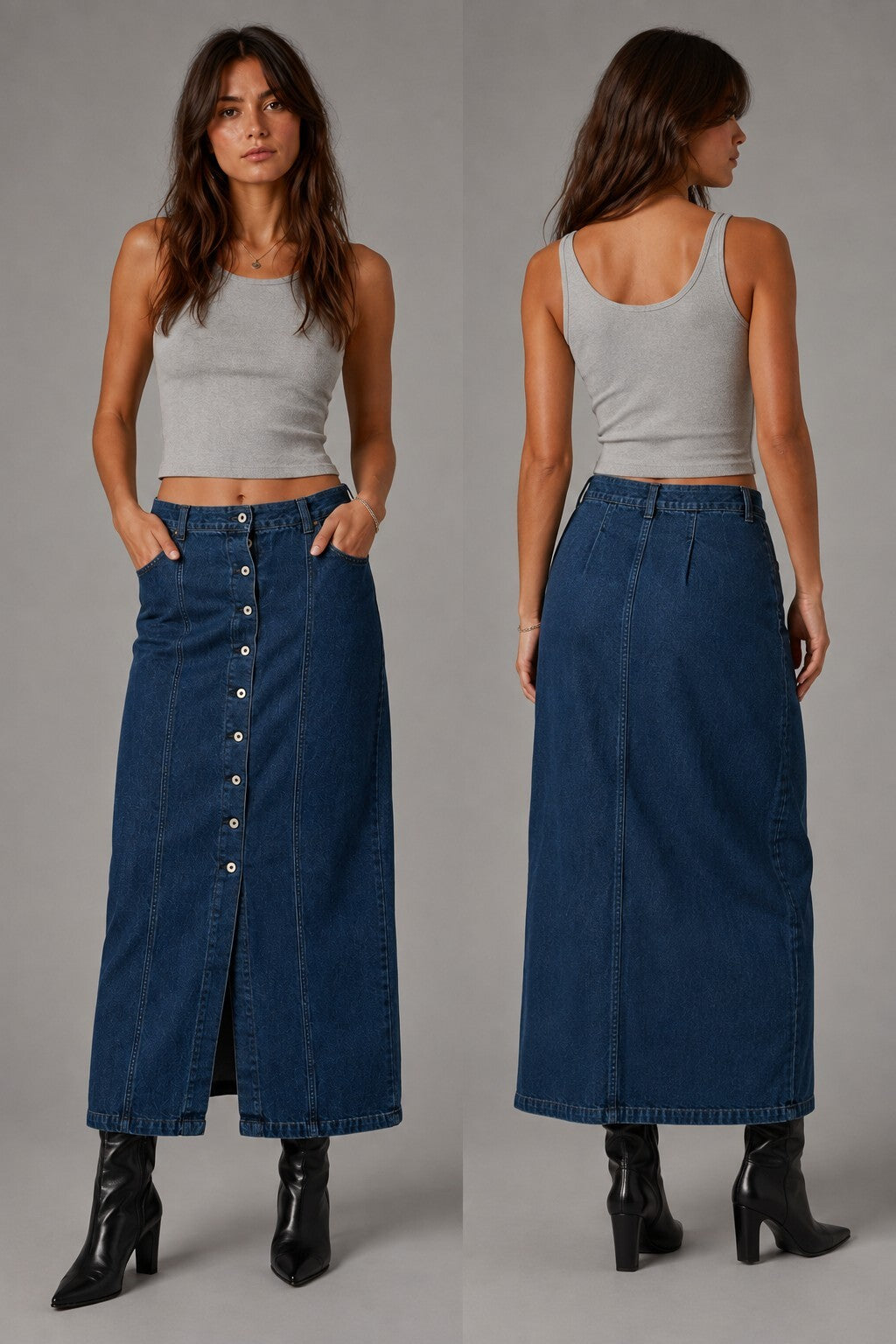 Vintage 90s Maxi Denim Skirt by Fransa size 40