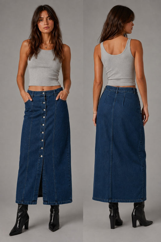 Vintage 90s Maxi Denim Skirt by Fransa size 40