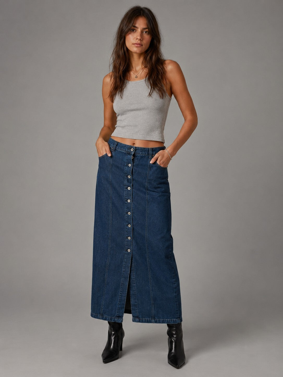 Vintage 90s Maxi Denim Skirt by Fransa size 40