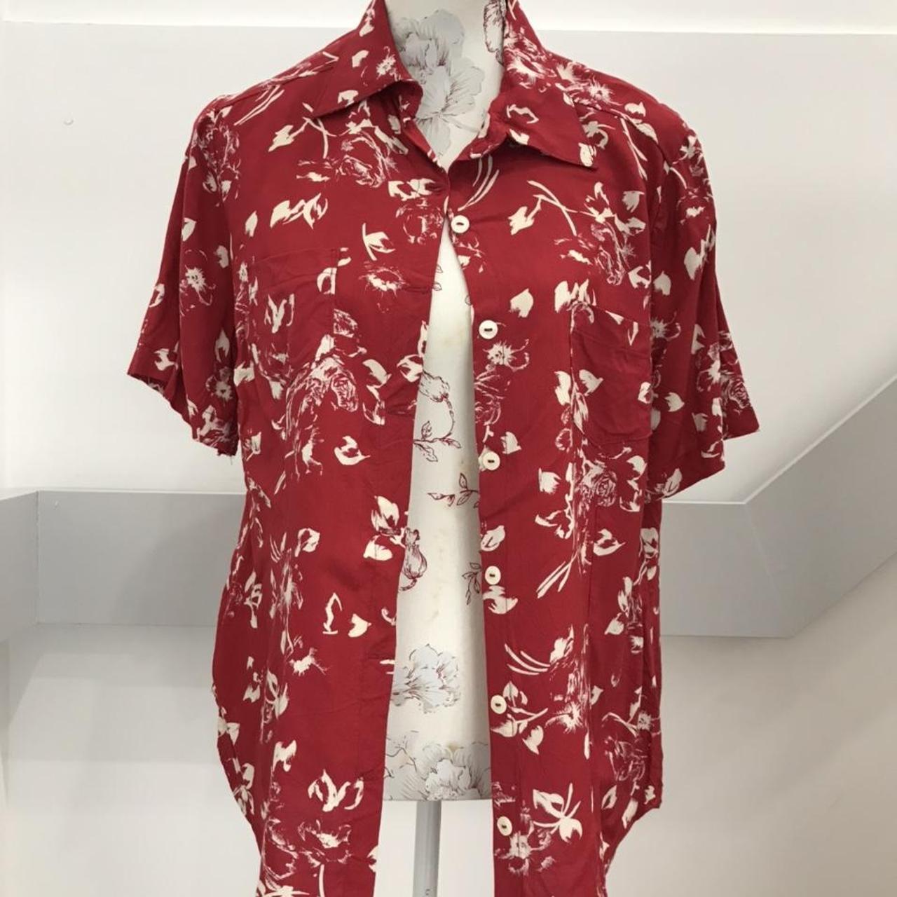 Red and cream 90s shirt with floral pattern