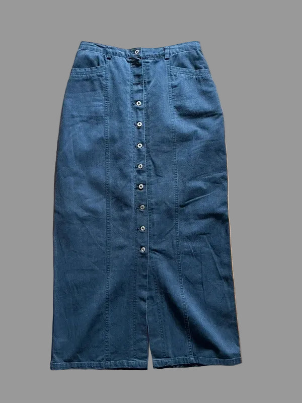 Vintage 90s Maxi Denim Skirt by Fransa size 40