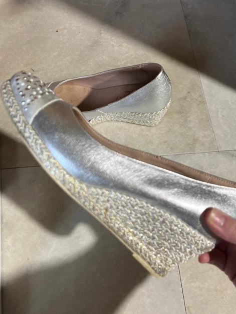 Silver wedge shoe| Mid Height | UK Size 5 | Made in Spain | Embellished Toe