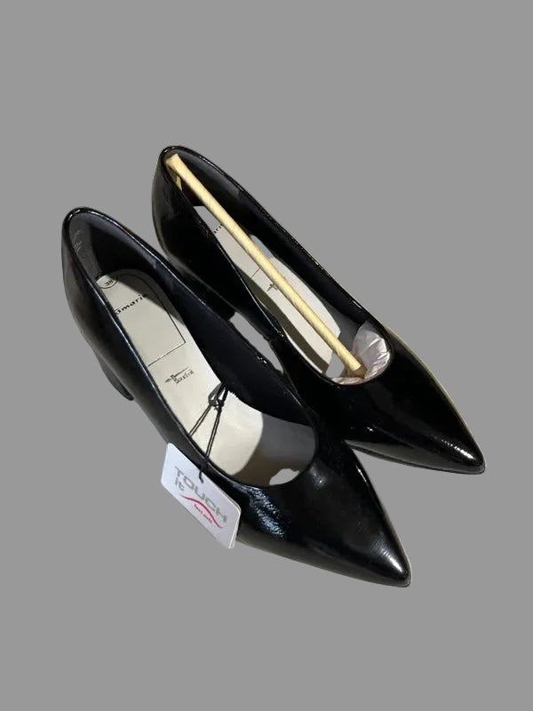 Black Patent Court Shoes | Block Heel | Size 5UK |BNIB| Tamaris