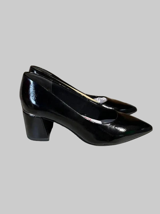 Black Patent Court Shoes | Block Heel | Size 5UK |BNIB| Tamaris