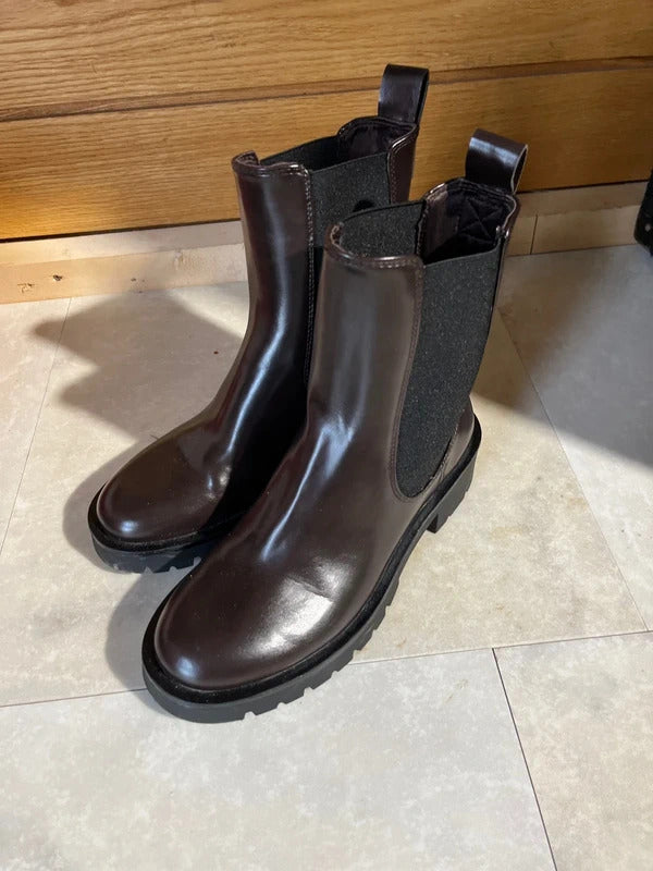 Preloved Boots | Chunky Chelsea Ankle Boot | Dark Brown | Size 5 | H& M