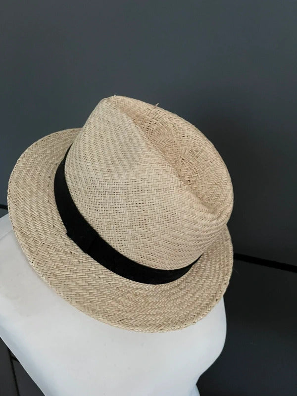 Preloved Hat | Wicker Straw Style Summer Fedora with Black Band | From Next
