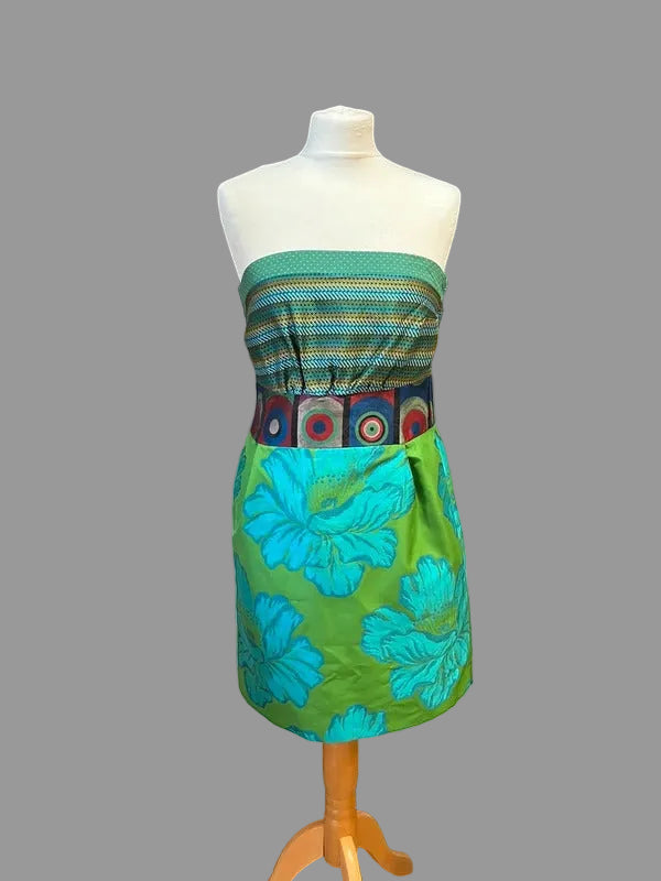 Vintage Dress | Y2K | Desigual Bandeau Style | Vibrant Greens | UK Size 8