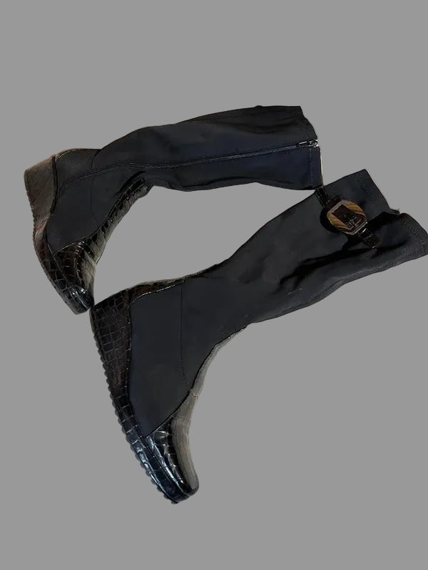 Knee Length Boots | Long Black Wedge | By Heavenly Feet | UK Size 5