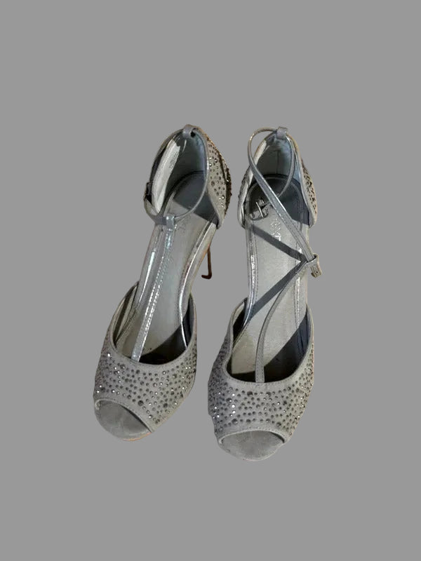 Silver & Grey High Heeled Sandals | By Next | UK Size | Embellishments
