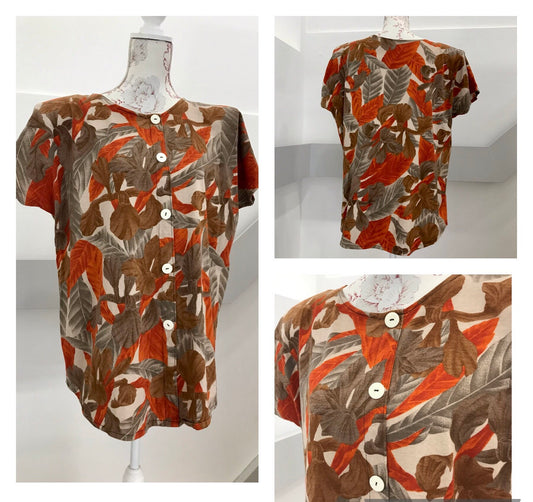 Vintage Clothing - 1980s Blouse  - Autumn Leaf Print  - Size 14-16- Frock33