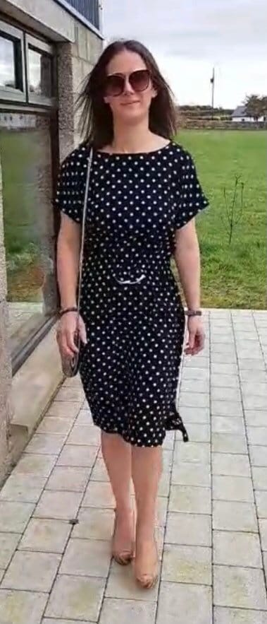 Vintage Dresses - Navy and White Midi  - Polka Dots - Size 12 With Bow at Waist