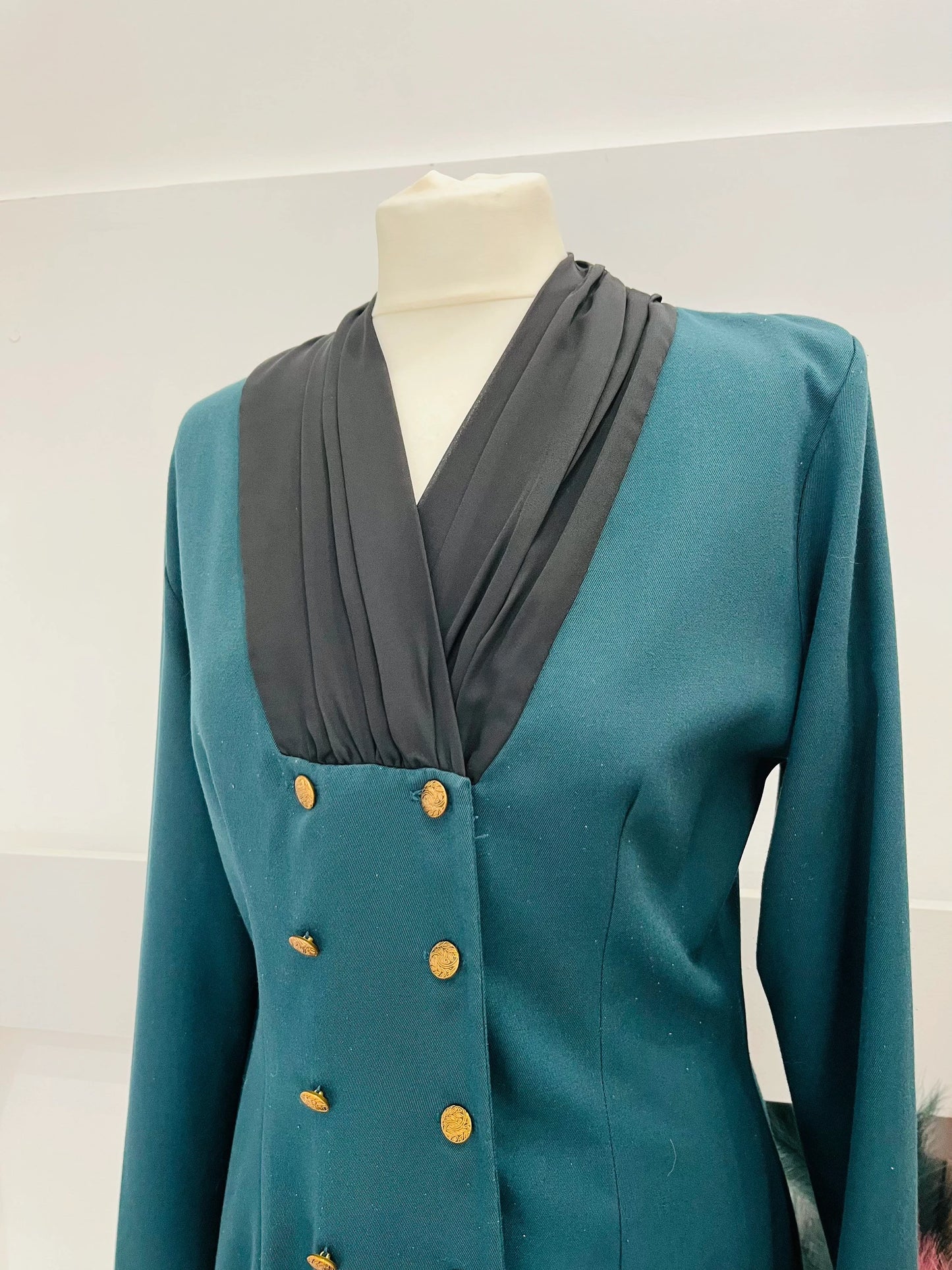 Vintage Dresses | 1980s Dark Green and Black Pencil Dress Size 10-12 UK | Frock33