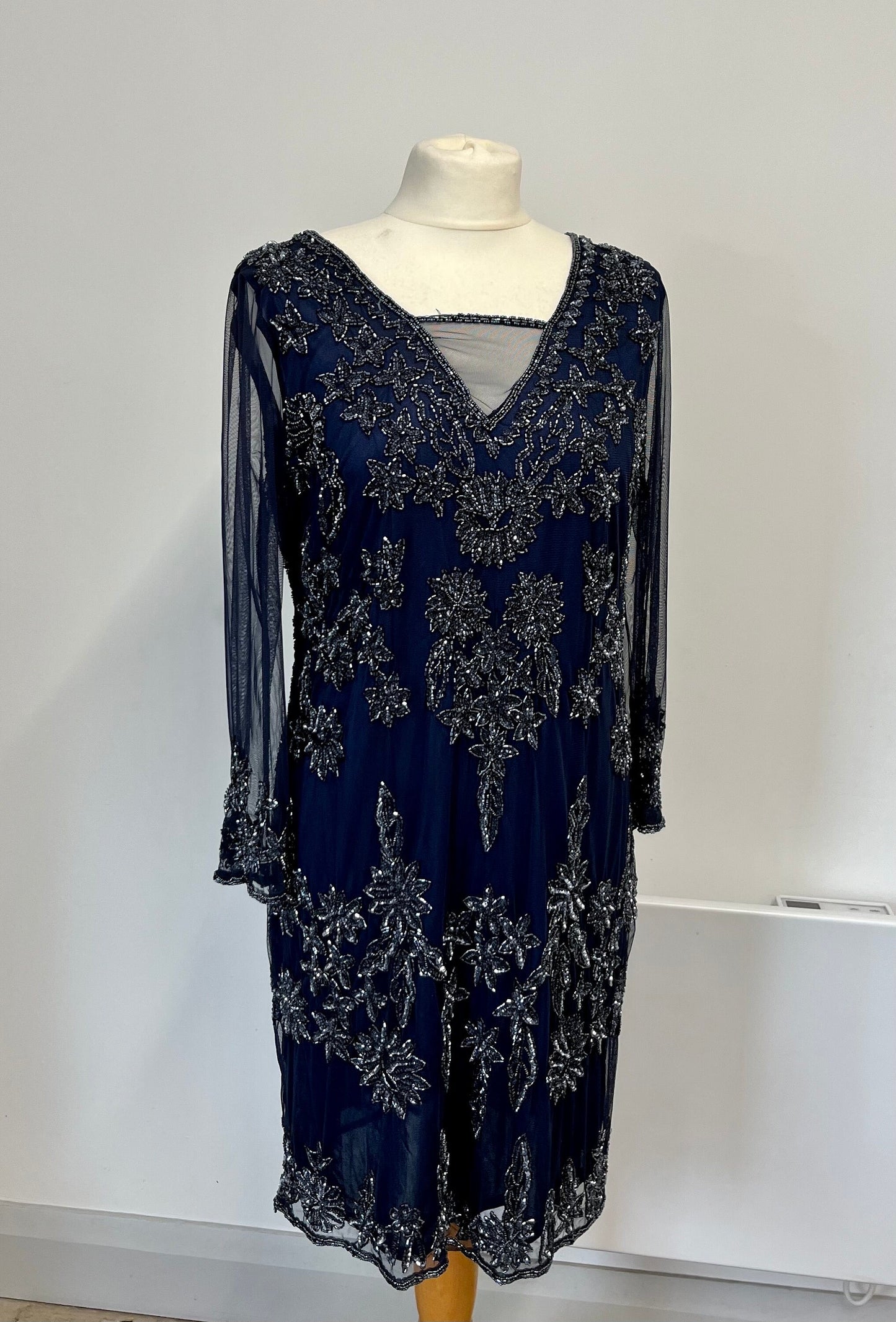 Vintage Dresses - Vintage 1980s Navy Blue Embellished Dress - Frock33