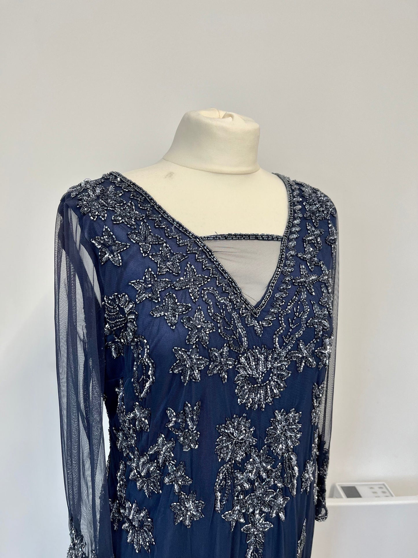 Vintage Dresses - Vintage 1980s Navy Blue Embellished Dress - Frock33