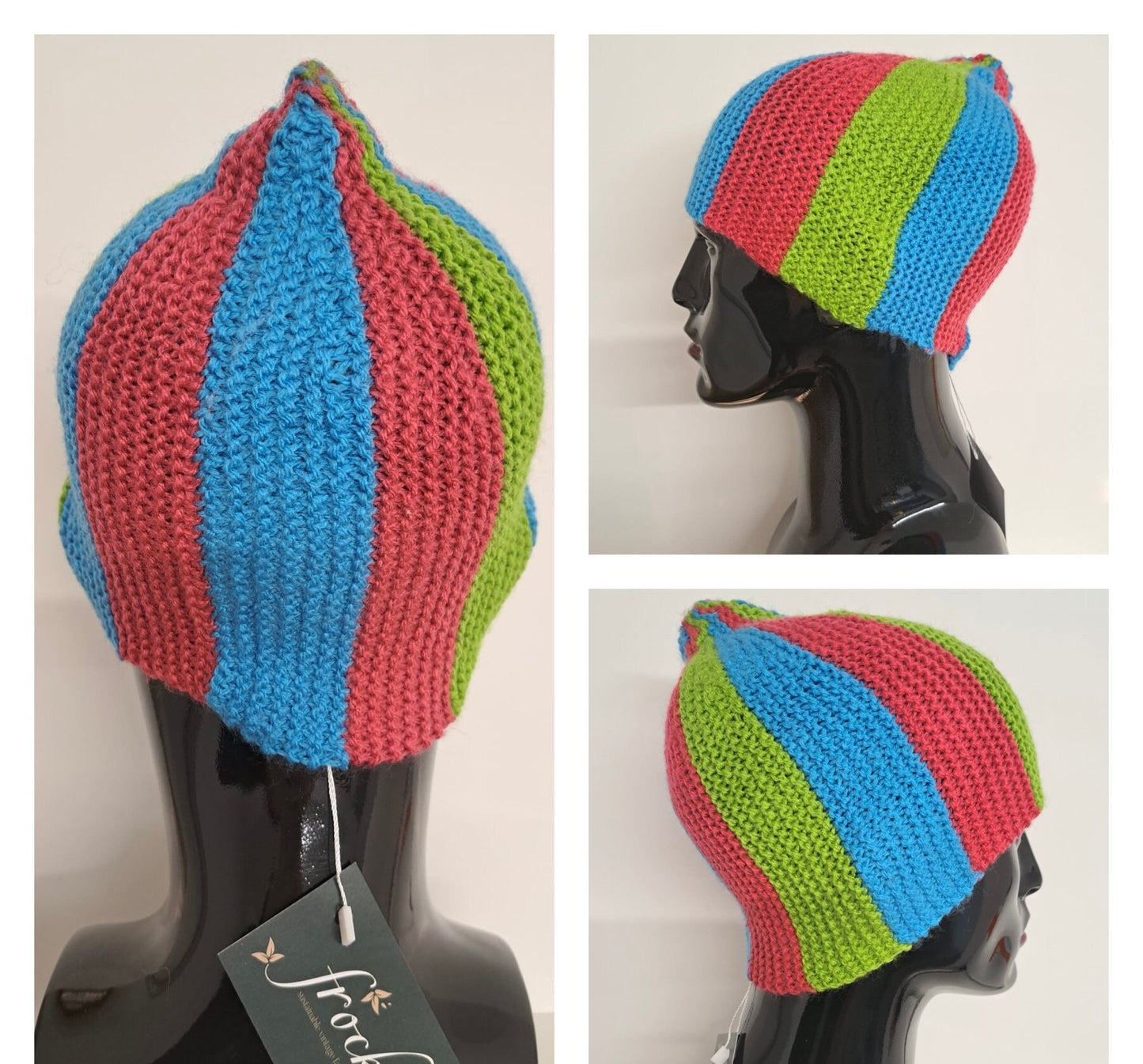 Vintage Clothing - Vintage Hat - Colourful Beanie - 1990s - Striped Design- Beanie Frock33