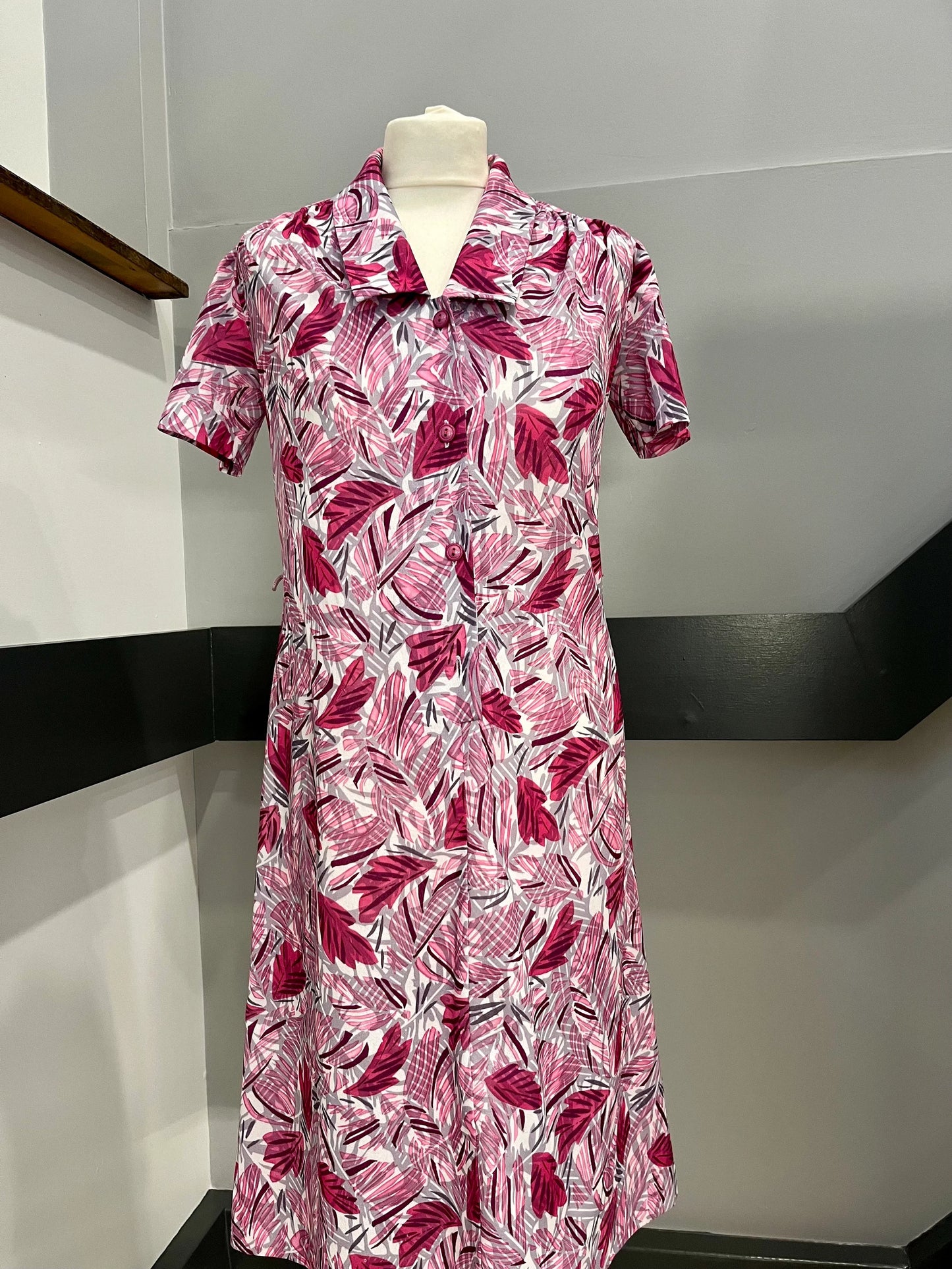 Vintage Dresses - 1970s Pink and Grey Richard Stump Belted Midi - Size 10 - Frock33