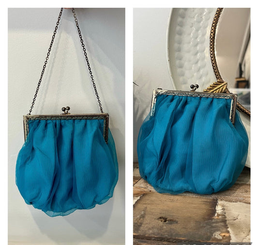 Vintage Accessories -Vintage Bag Art Deco 1950s - Teal Blue- Frock 33