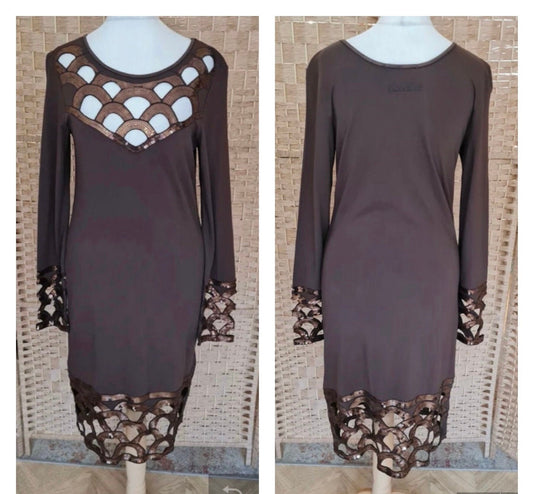 Vintage Clothing - Vintage Dress- Chocolate Brown with sequins- size 12 UK - Frock33