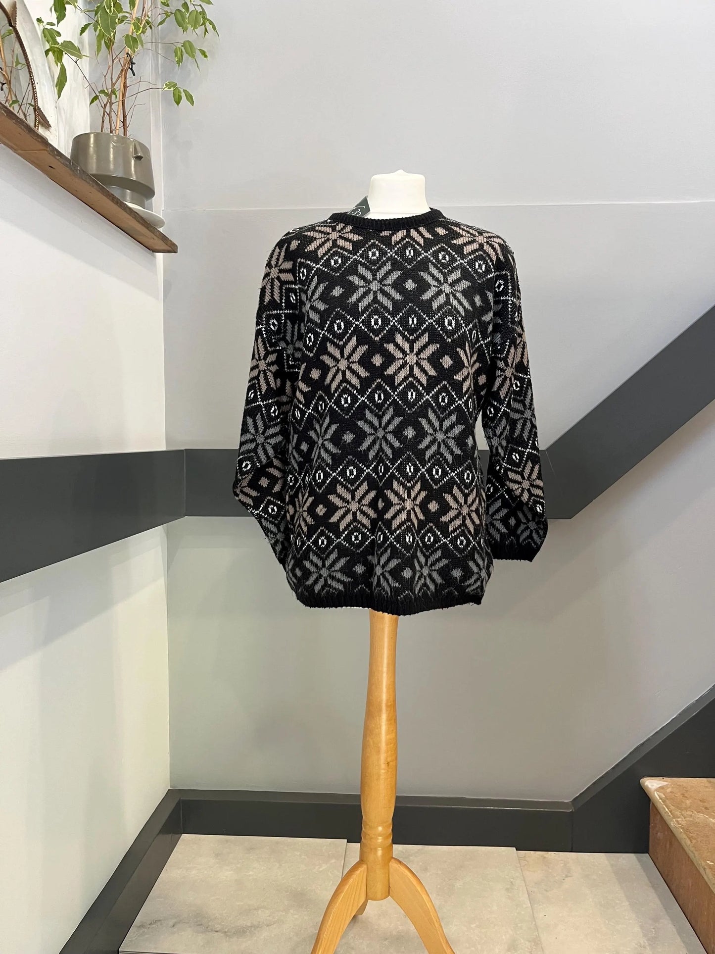 Vintage Clothing - Vintage Jumper  - 80s Grey, Brown & White size S - Vintage Knitwear - Frock33