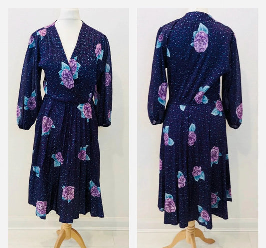 Vintage Dresses - Occasion dress - Purple and Lilac - Size 12/14 UK Long Sleeve dress Frock33