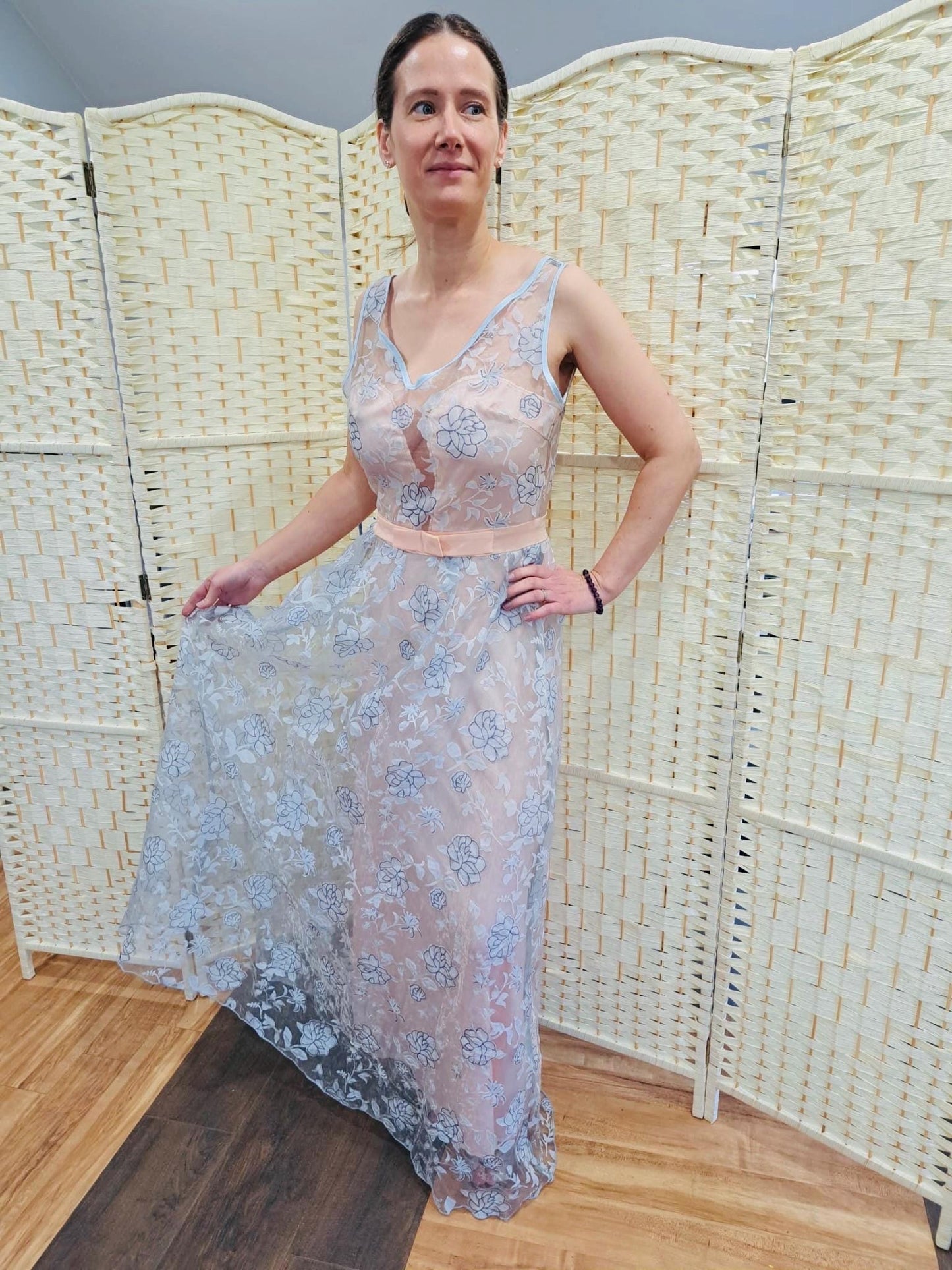 Vintage Dresses - Maxi Dress- Occasion Dress- 90s - Blue and Pink - Frock 33
