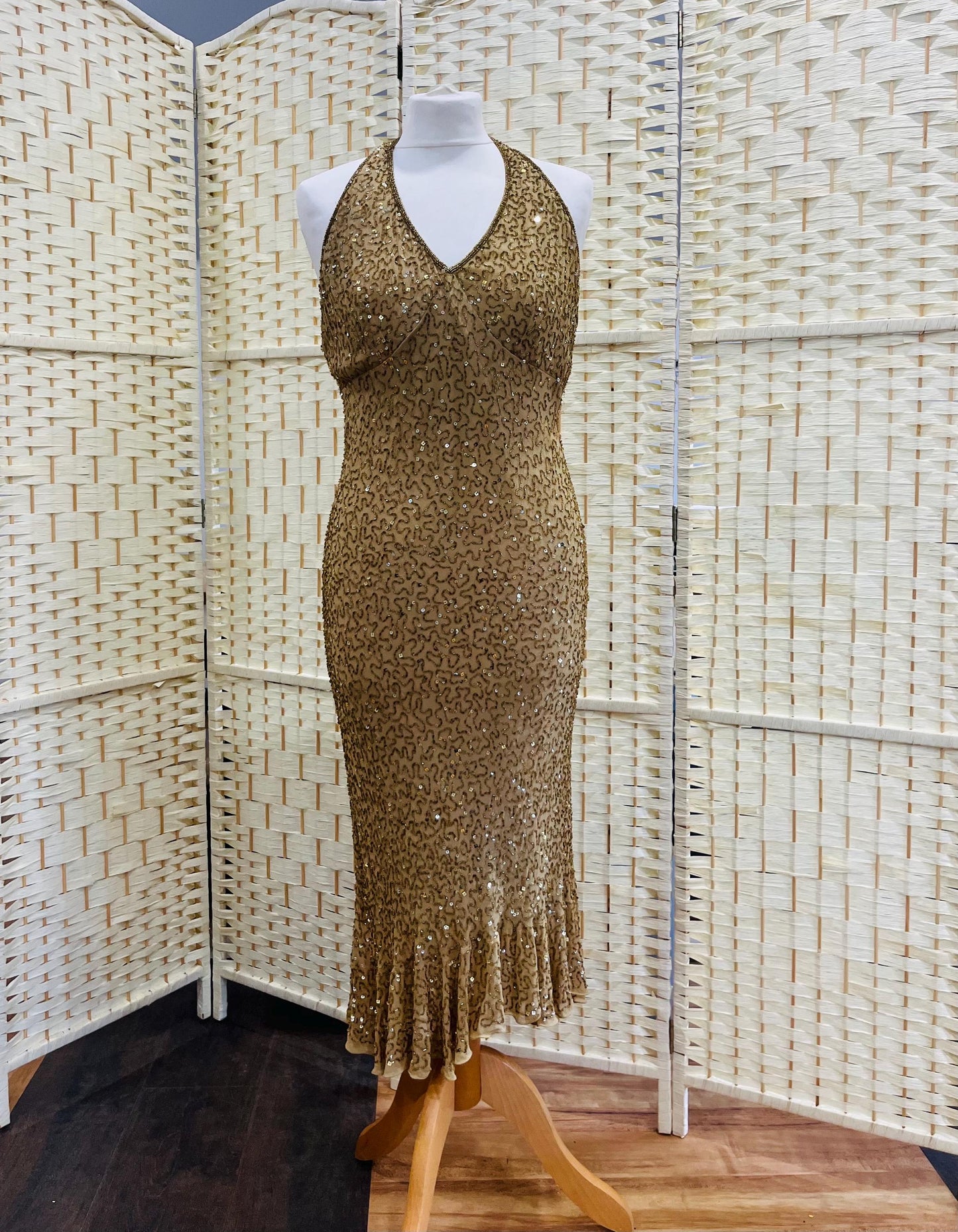 Vintage Dresses- Gold Halterneck