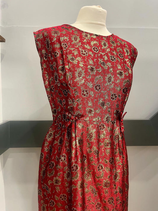 Vintage Clothing - Vintage Dress- 1990s  -  Red and Gold -with floral print -  size 10- 12 Uk- Frock33