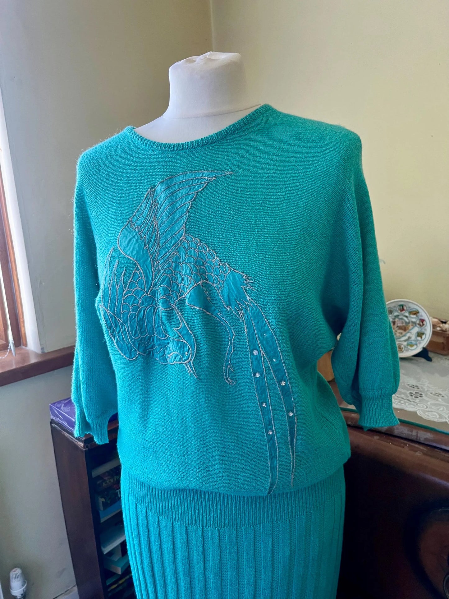 Vintage Clothing - Vintage Two Piece - 1980s -   Teal Blue Pleated Skirt and Top by Emerco  - Frock33