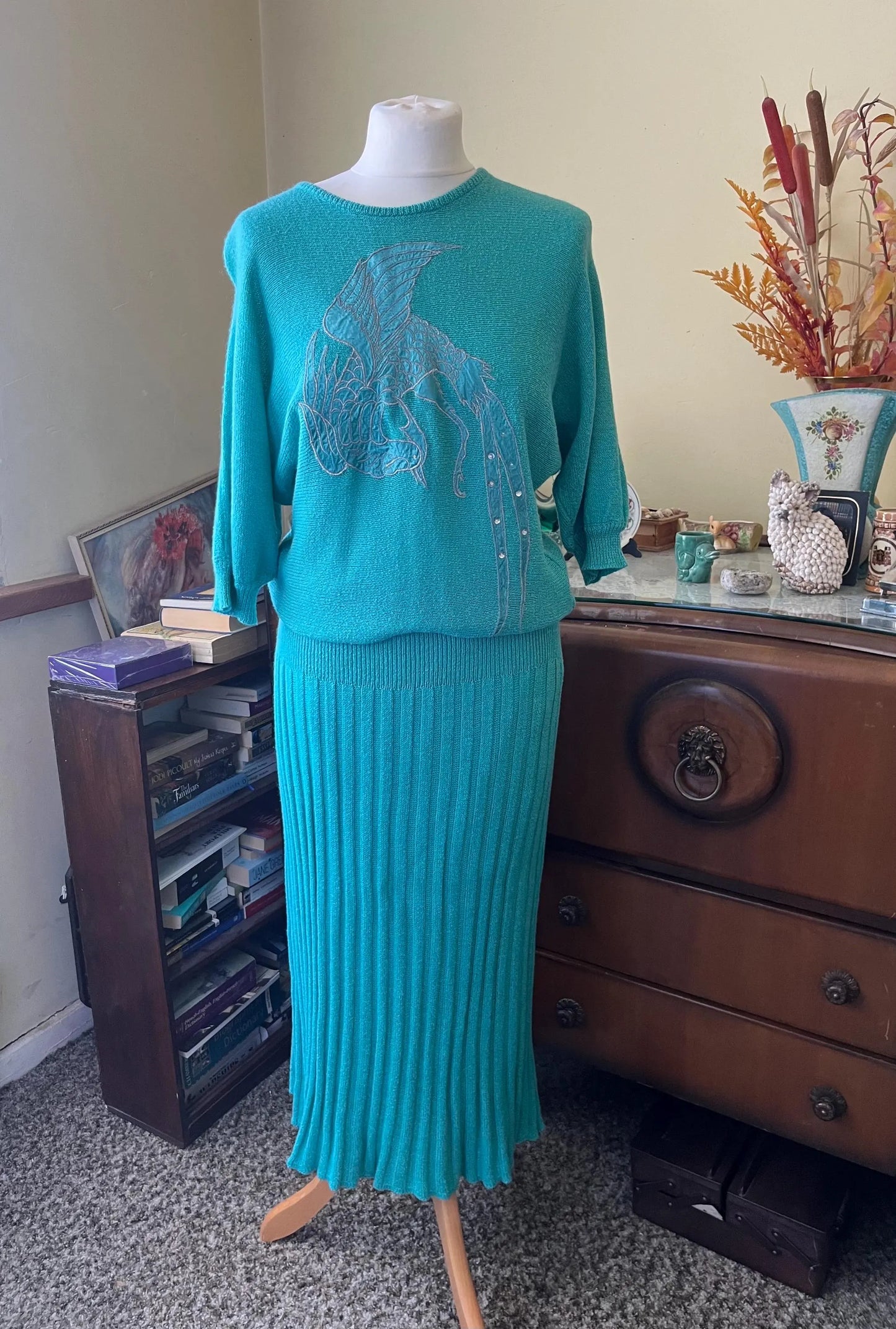 Vintage Clothing - Vintage Two Piece - 1980s -   Teal Blue Pleated Skirt and Top by Emerco  - Frock33