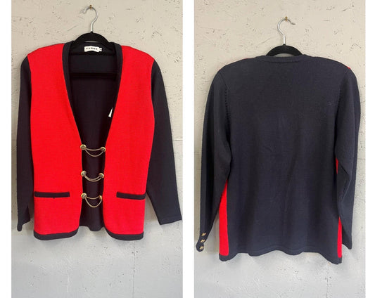Vintage Clothing - Vintage Cardigan  - 80s Cardie - by Sabre- Red and Black - 1980s - Frock33