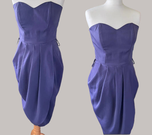 Vintage Clothing - Vintage Dress - Vintage Wallis 90s Indigo Dress – Sweetheart Neckline, Corset Top, Tulip Wrap Skirt (UK 8) - Frock33