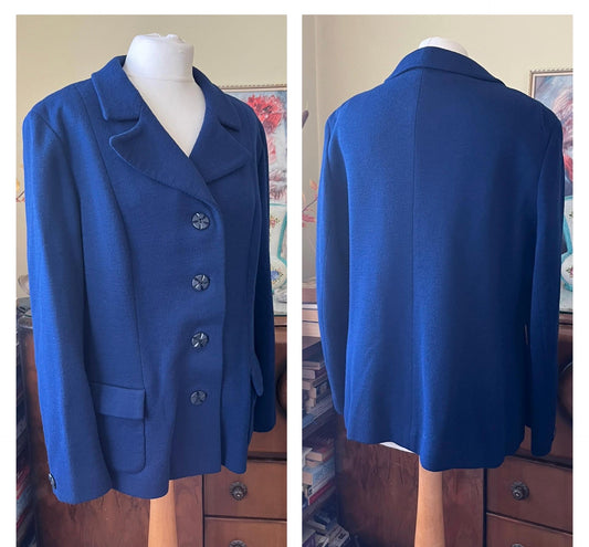 Vintage clothing-1970s Vintage Blazer Jacket Navy dark blue - Italian blazer - Double Knit Wool Blend - Size 12