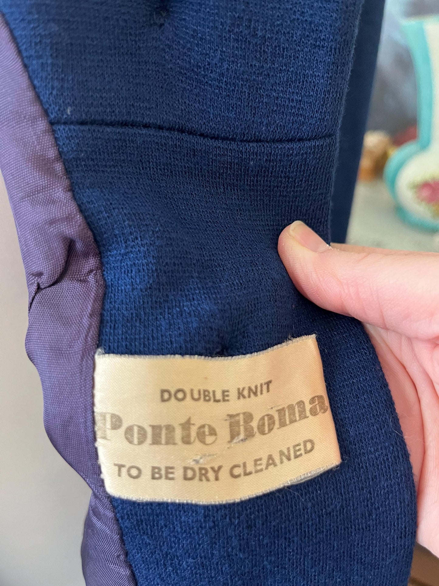 Vintage clothing-1970s Vintage Blazer Jacket Navy dark blue - Italian blazer - Double Knit Wool Blend - Size 12