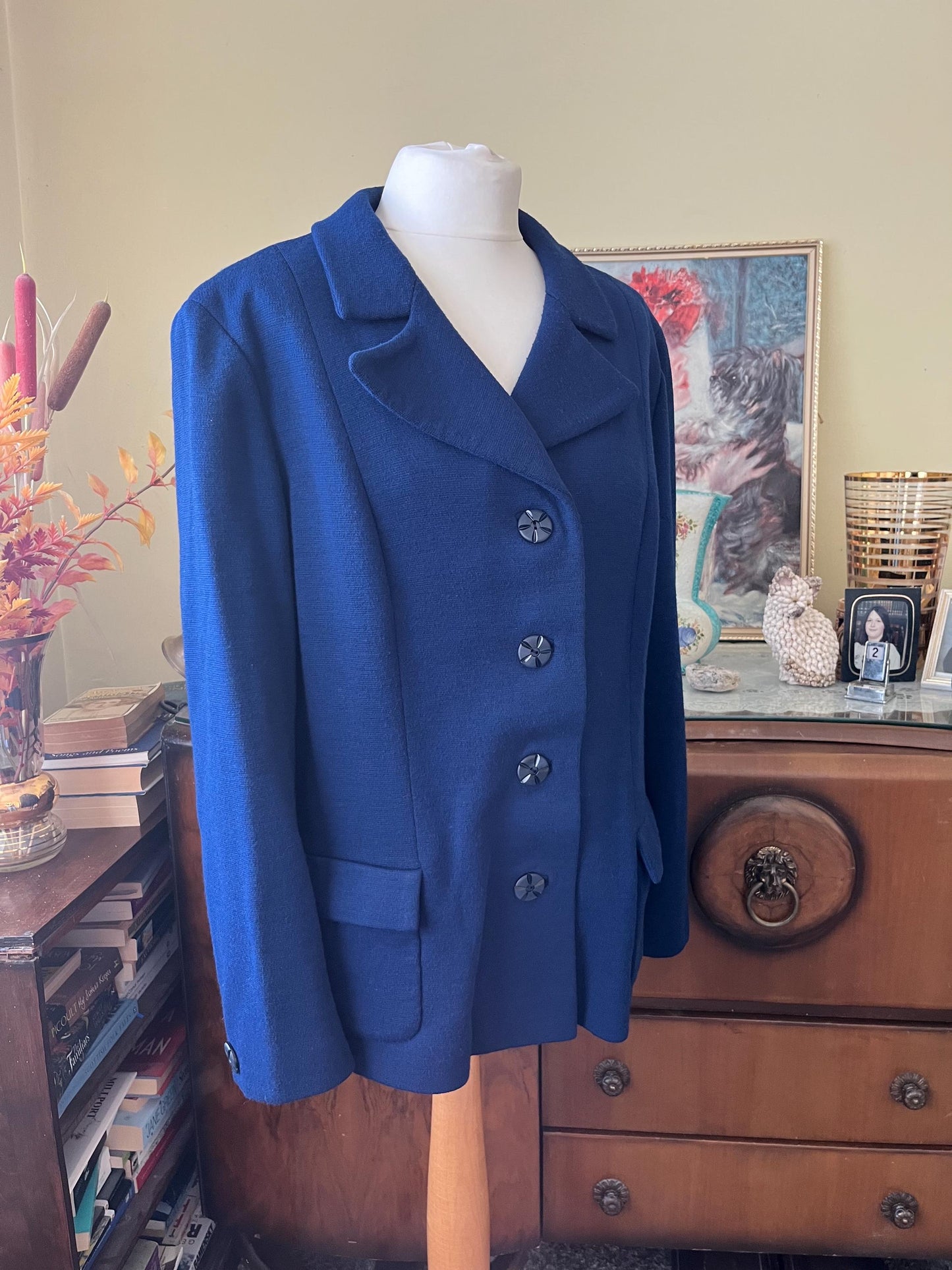 Vintage clothing-1970s Vintage Blazer Jacket Navy dark blue - Italian blazer - Double Knit Wool Blend - Size 12