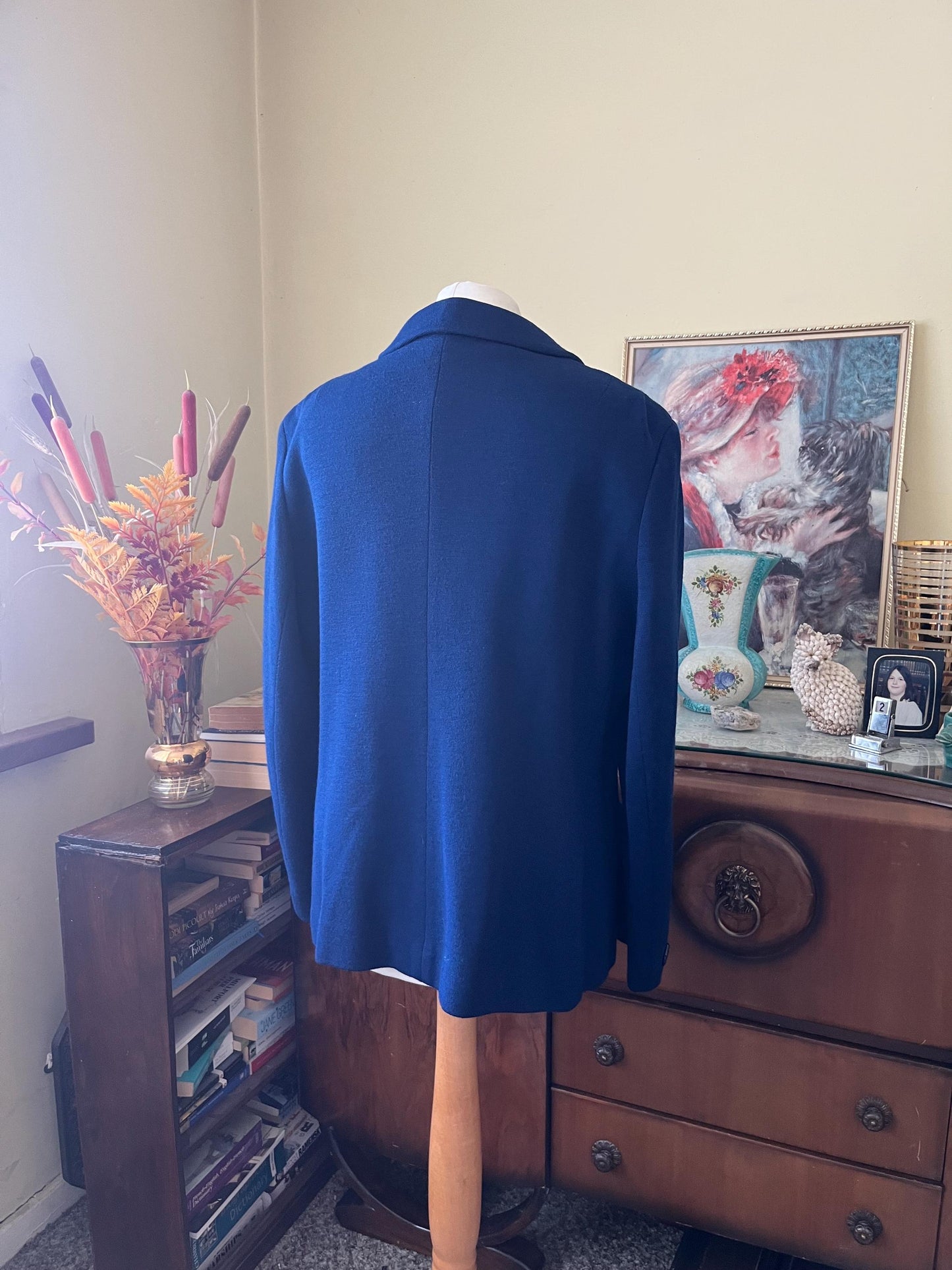 Vintage clothing-1970s Vintage Blazer Jacket Navy dark blue - Italian blazer - Double Knit Wool Blend - Size 12