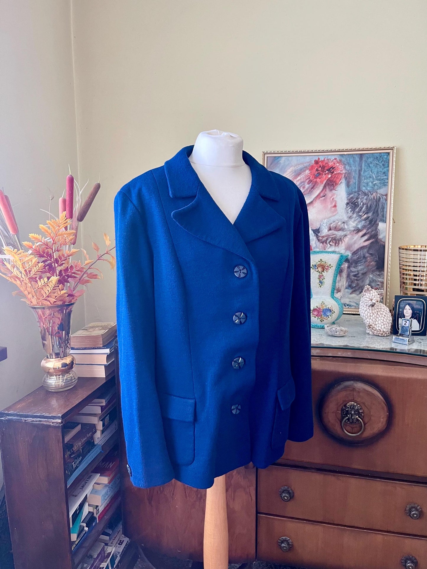 Vintage clothing-1970s Vintage Blazer Jacket Navy dark blue - Italian blazer - Double Knit Wool Blend - Size 12