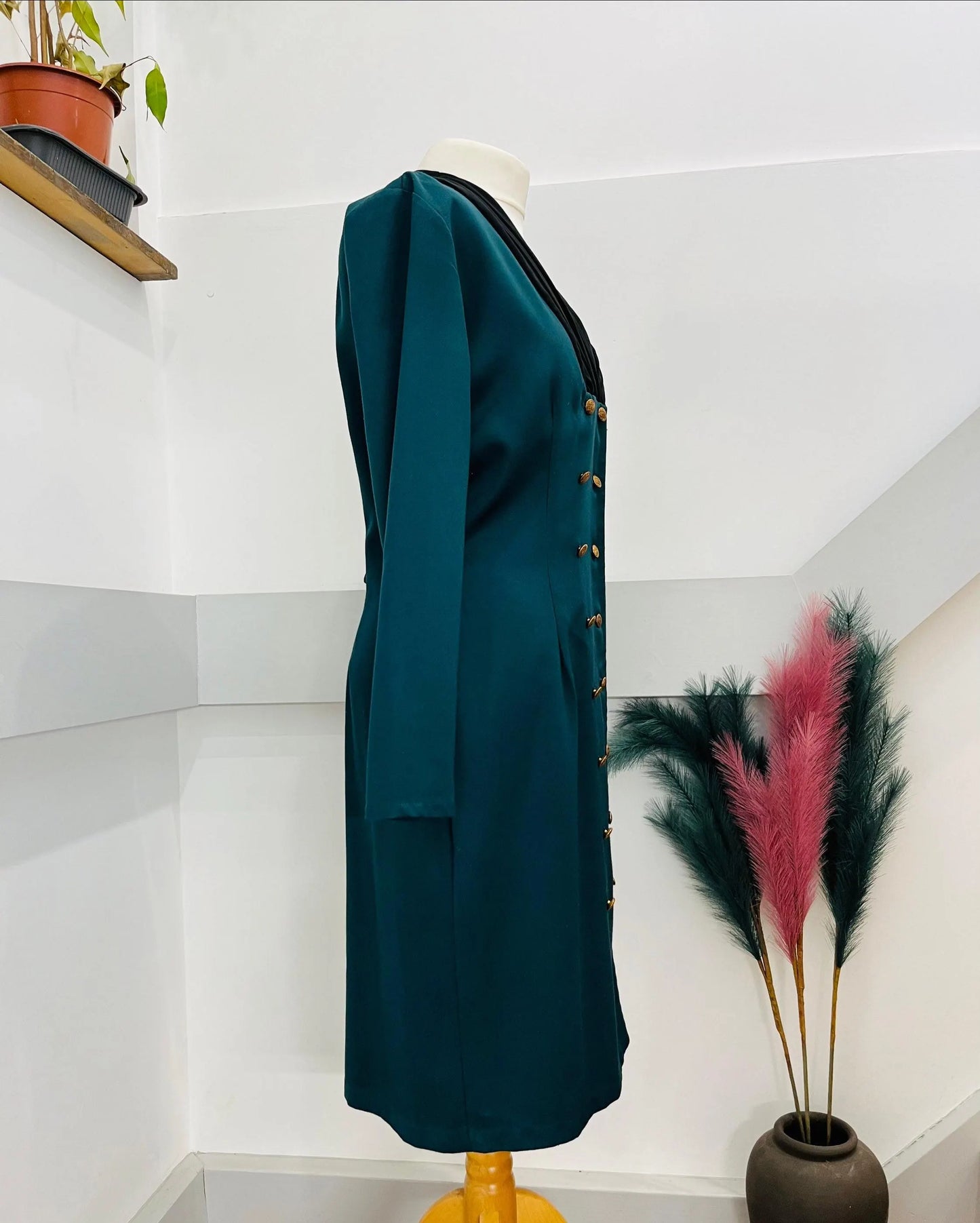 Vintage Dresses | 1980s Dark Green and Black Pencil Dress Size 10-12 UK | Frock33