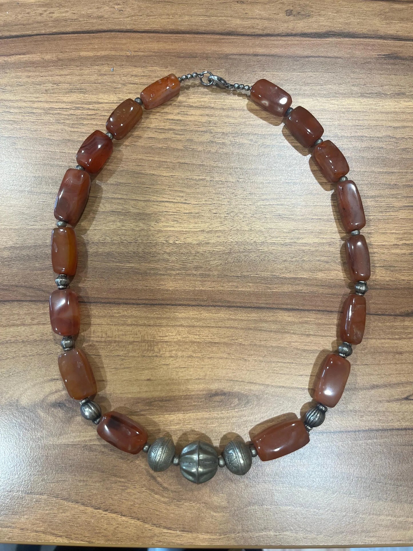Vintage 1970s Boho Beaded Necklace | Chunky Brown Orange Stones | Silver Tone Accents | Statement Art Jewelry | Intricate Detailing - Frock33
