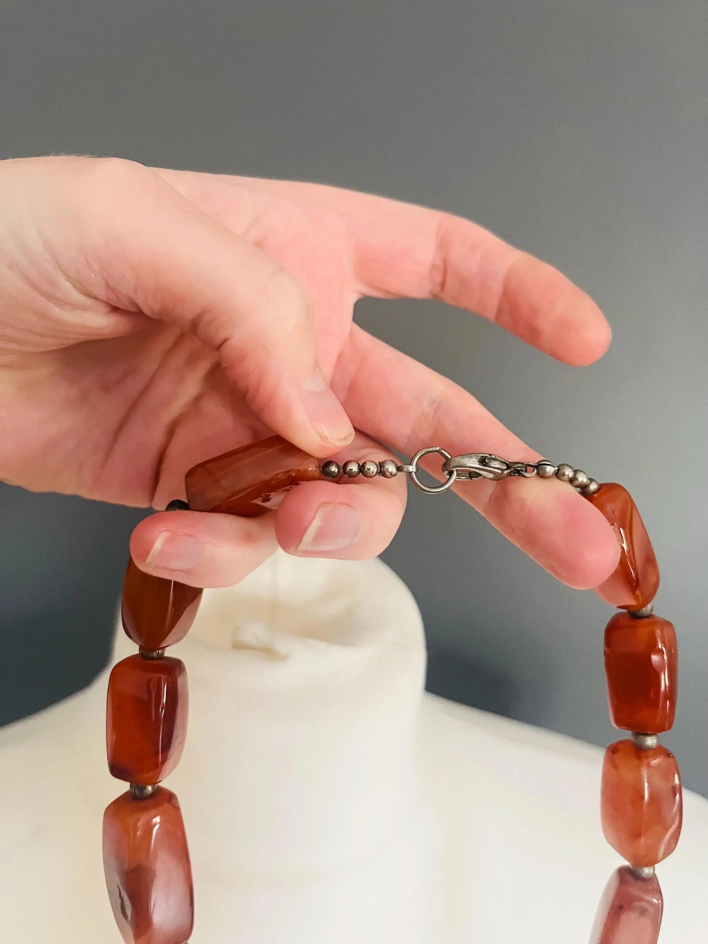 Vintage 1970s Boho Beaded Necklace | Chunky Brown Orange Stones | Silver Tone Accents | Statement Art Jewelry | Intricate Detailing - Frock33