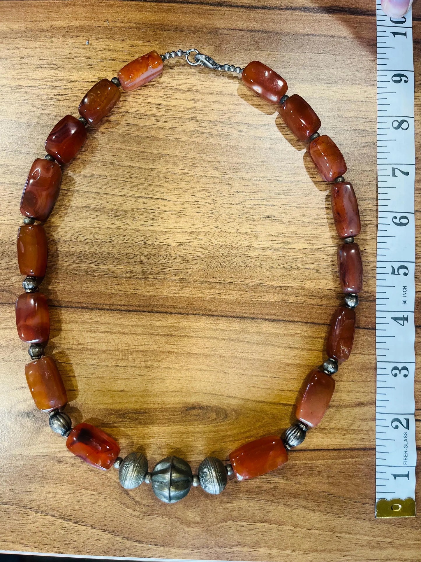 Vintage 1970s Boho Beaded Necklace | Chunky Brown Orange Stones | Silver Tone Accents | Statement Art Jewelry | Intricate Detailing - Frock33